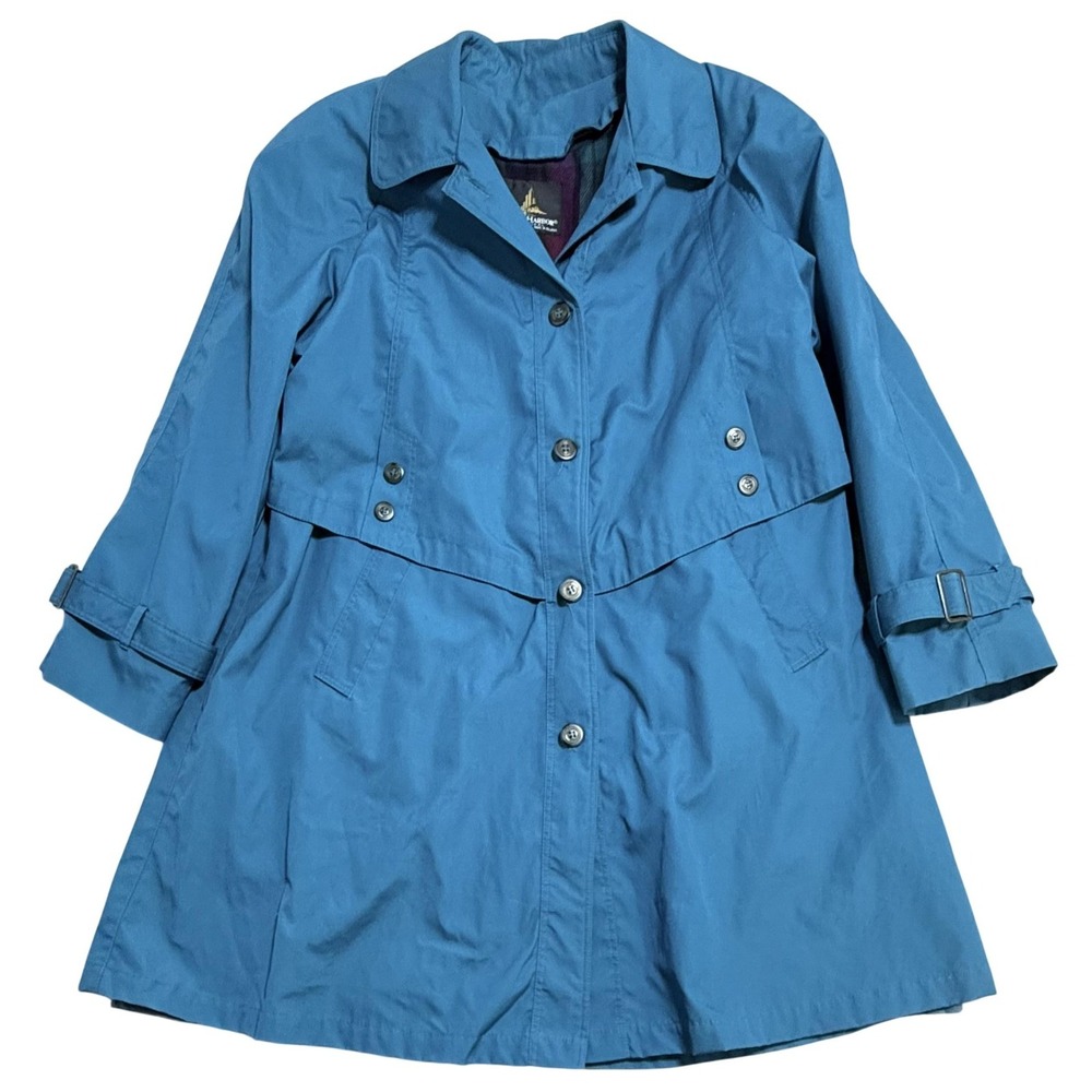 Misty Harbor Rain Coat Womens 12 Blue Plaid Lined Mid Length Single Breasted‎
